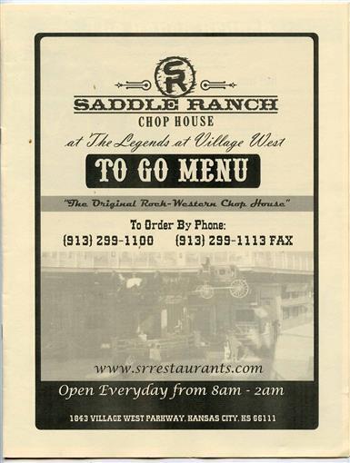 Primary image for Saddle Ranch Chop House Menu Kansas City Kansas