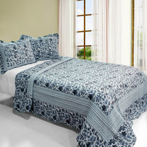 [Blue Impression] 3PC Cotton Vermicelli-Quilted Printed Quilt Set (Full/Queen Si - £65.53 GBP