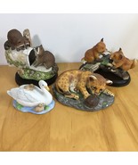 Lot of 4 Vintage Homco Porcelain, Swans, Racoons, Foxes, and Cub with Tu... - £51.06 GBP