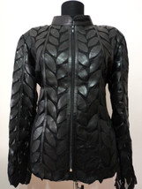 Plus Size Black Leather Leaf Jacket Women All Colours Sizes Genuine Zip ... - £176.56 GBP