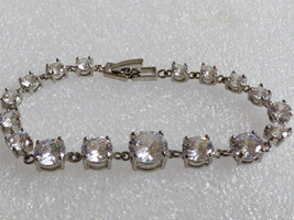 New Silver Tone Clear Round Cut Graduated Rhinestones Crystal Cz Bracelet - £51.59 GBP