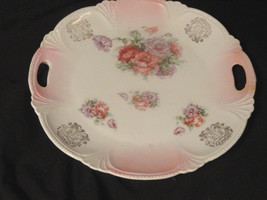 White Porcelain Cookie Plate Pink flowers Gold Trim Scalloped Edges - £6.31 GBP