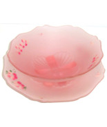 Satin Pink Bowl Plate Serving Frost Depression Glass Dish Hand Painted Vintage - £79.60 GBP
