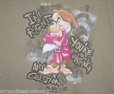 Walt Disney World Grumpy T-Shirt Tan Snow White Dwarfs I'm Right You're Wrong M - £11.95 GBP