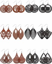 12 Pairs African Wooden Dangle Earrings  - £19.95 GBP