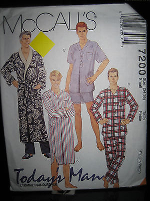 McCall's 7200 Men's Robe W/Tie Belt, Nightshirt & Pajamas Pattern-Size S (34-36) - $17.88