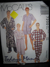 McCall&#39;s 7200 Men&#39;s Robe W/Tie Belt, Nightshirt &amp; Pajamas Pattern-Size S... - £14.27 GBP