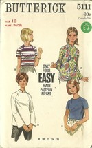 Butterick Sewing Pattern 5111 Misses Womens Top Blouse Size 10 Vintage Used - £5.46 GBP