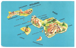 Maui County Island Map w/ Art Work by Aloha Airlines Hawaii Postcard - £9.40 GBP