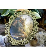 Vintage Padded Silk Cabin Cottage Landscape Ornate Oval Gold Frame  - £22.33 GBP