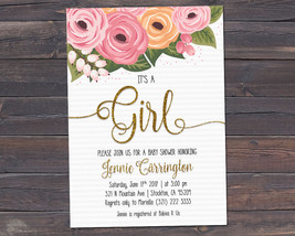 It's a Girl / Baby Shower Invitation / Watercolor Flowers Invitation - $7.99