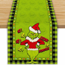 FARMNALL Linen Green Christmas Table Runner Merry Grinchmas Tablecloth Christmas - £11.89 GBP