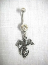 New Eagle Skull Cobra Snake Biker Charm W Clear Cz Belly Button Ring Barbell - £4.73 GBP