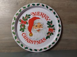 Merry Christmas Santa Claus Tin Metal Round Serving Tray 12.75 - $14.44