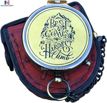 Brass Pocket Compass &#39;Best View Comes After&#39; Quote Engraved with Free Leather Ca - £15.18 GBP