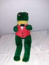 Vintage Frog Toad Stuffed Animal Plush Green BJ Toys Bow Tie - $19.99