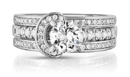 Sterling Silver Cubic Zirconia Interlock Ring and Band Set - Size: 6 - £19.97 GBP