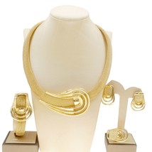 Hotsale Dubai Gold Plated Ladies Simple Necklace Bracelet Earrings Ring Jewelry  - £107.81 GBP