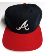 New Era Atlanta Braves Baseball Navy & Red Cap Hat w/ Embroidered Logo c1996 - £31.23 GBP