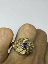 Deco Genuine Blue Iolite And Citrine Vintage 925 Sterling Silver Size 9 Ring - £107.29 GBP
