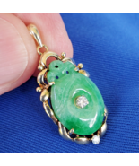 Earth mined Jade Diamond Deco Pendant Vivid Green Vintage Charm Solid 14... - £1,469.86 GBP