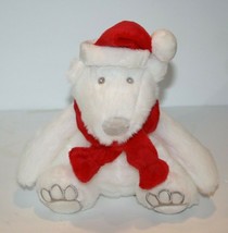 Bath &amp; Body Works Polar Bear 8&quot; White Plush Red Christmas Santa Hat Cap Soft Toy - £7.81 GBP