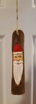 Wooden Hand Carved Santa Face in Log Ornament 4.5&quot; L Santa Christmas decoration - £15.45 GBP