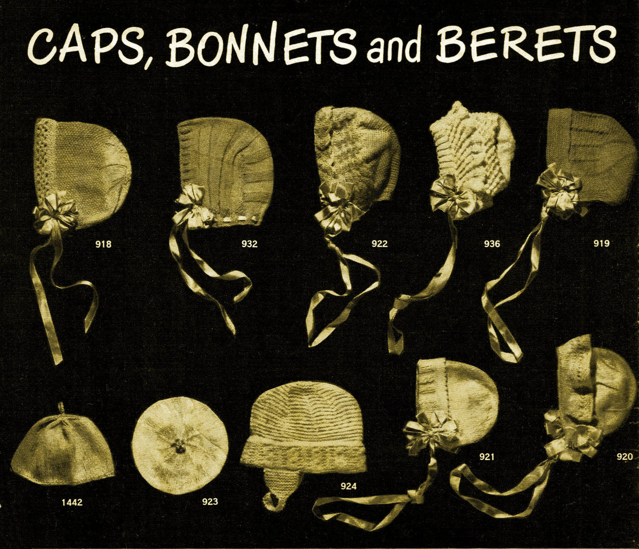 A Bundle of Baby Hats, Caps & Bonnets: 9 in all - 8 Knit & 1 Crochet (PDF 9743) - $5.95