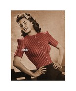 1940s Button Front Sweater, Short Sleeves - WWII Knit pattern (PDF 1216) - £2.94 GBP
