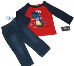 Top and Jeans Baby Boy 2 Pc Set LS T-Rex Kids Headquarters 24M 24 Month - £10.26 GBP