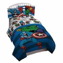 Avengers Bedding Set 4 Piece Twin Size Bed Comforter Sheets Blue Kids Bedroom - £78.75 GBP