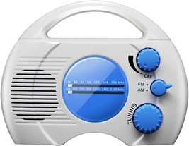 Shower Radio, Portable Am/Fm Shower Radio, Waterproof Hanging Shower, Blue+White - £27.78 GBP