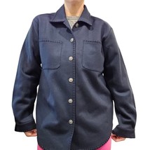 90s Navy Blue Wool Blend Womens Western Shacket Shirt Jacket Medium - $48.20