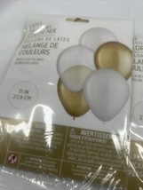 (2) 15 Latex balloons Rose Metallic WHITE &amp; GOLD 11&quot; Holiday New Year Ch... - £5.58 GBP