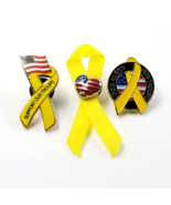 3 American Flag Yellow Ribbon Patriotic Pins Support Bless Our Troops Av... - $11.99