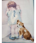 Bessie Pease Gutmann Embroidered Girl Puppy Corner Trouble Framed 12 X 15 - £40.34 GBP