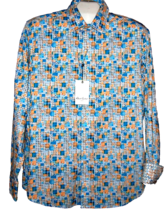 Robert Graham Teal Blue Orange Plaids Cotton Men&#39;s Shirt Size L - £87.19 GBP