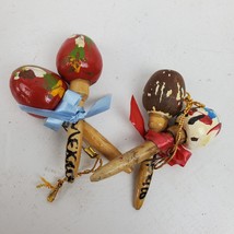 Vintage Folk ART Christmas Ornament Wood Maracas 2.25 Inch 2 SETS - $9.32