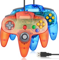 Fisuper Usb N64 Controller, 2 Pack Wired Usb Game, Clear Blue + Clear Red - $41.99