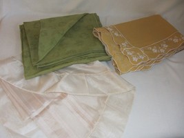 Lot of 3 Vintage Tablecloths Retro Green 60x98 Yellow Gold Embroidered Sheer - £31.14 GBP