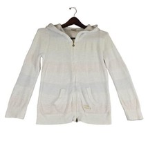 Gelato Pique Womens Size F White Cardigan Full Zip Hood Subtle Stripes - £29.21 GBP