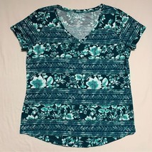Green T-Shirt Women’s Large Everyday Classic Top Loose Flowy Blouse Tie Dye - £17.15 GBP