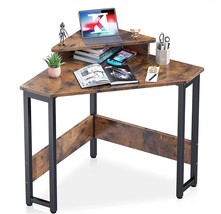 Space-Saving Small Desk With Sturdy Steel Frame, Computer Desk With Monitor - £90.26 GBP