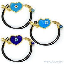 Evil Eye Bead Heart Charm Turkish Nazar Kabbalah Greek Sterling Silver Bracelet - £17.38 GBP