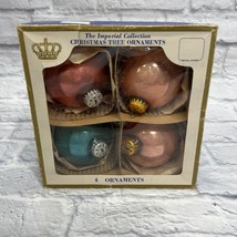 Vintage Sears Imperial Collection Christmas Ornaments Set of 4 Pink Teal 3.5&quot; - £15.78 GBP