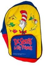 Dr. Suess And His Friends Kids Backpack Grade School Bag Cat In The Hat Pockets - £7.33 GBP