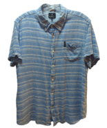 Ben Sherman The Original Button Short Sleeve Blue Linen Blend Pocket Shirt XL - $17.84