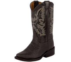 Boys Kids Brown Buffalo Cowboy Boots Bull Pattern Western Leather Rodeo Children - £43.95 GBP