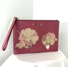 Michael Kors  Wristlet Large Gold Studded Flower Pink Leather  Zip Flora... - £69.98 GBP