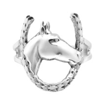 Lucky Horse Profile w/ Horseshoe Sterling Silver Ring-8 - £18.73 GBP